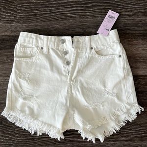 SOLD White High Waisted Shorts | Ripped, Fringe